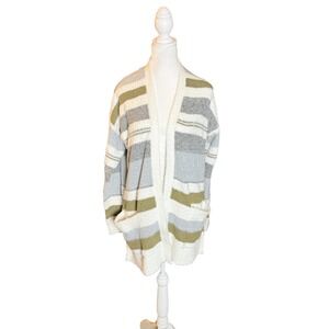 Pink Clover Stitch Fix Striped Open Front Cardigan Sweater Pockets Cozy Knit NWT